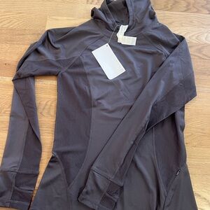 Gray Hooded Long Sleeve Top